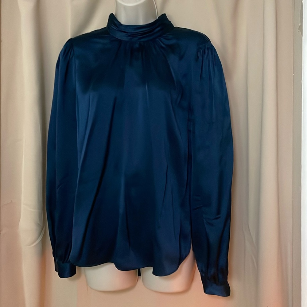 Veronica Beard silk neck tie teal blouse size 6